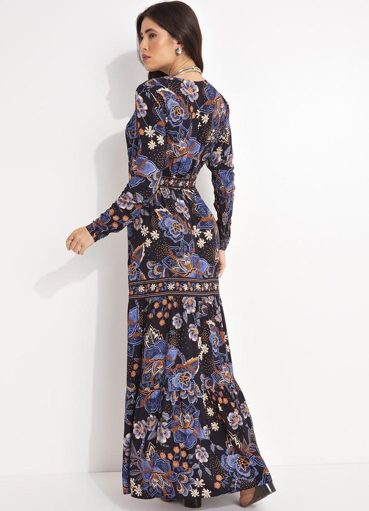 Vestido Longo Manga Noite Florida 