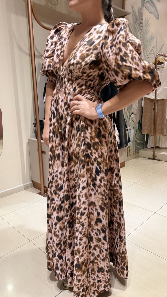 Vestido Longo Manga Risquinho de onca