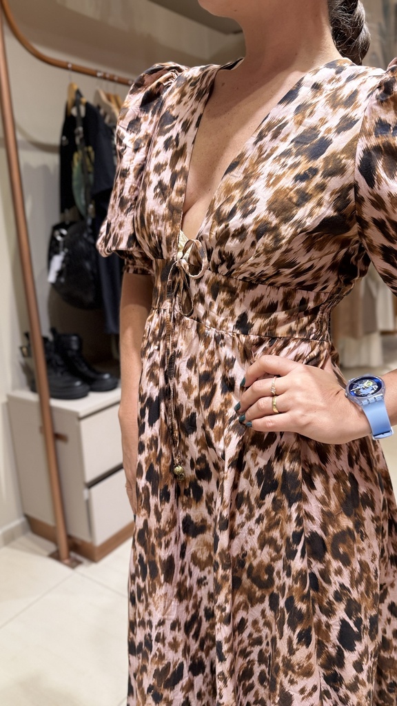 Vestido Longo Manga Risquinho de onca