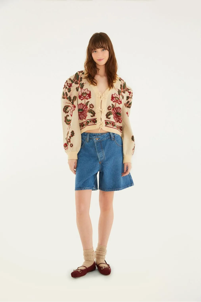 Cardigan Curto Tricot Romance de Flor