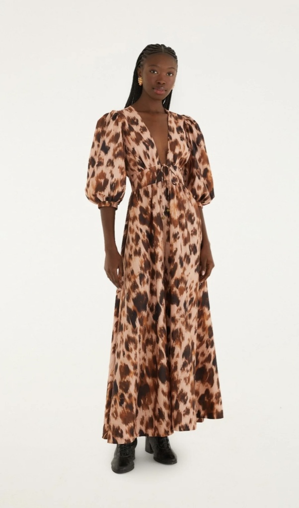 Vestido Longo Manga Risquinho de onca