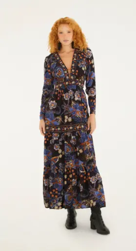 Vestido Longo Manga Noite Florida 