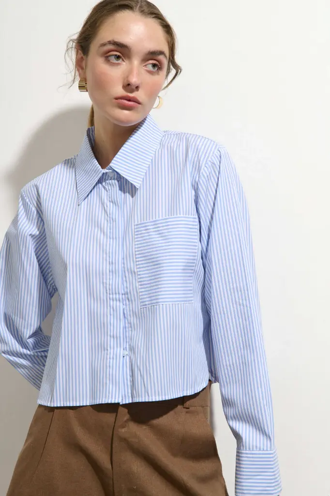 Camisa Tina (Rayas celeste)