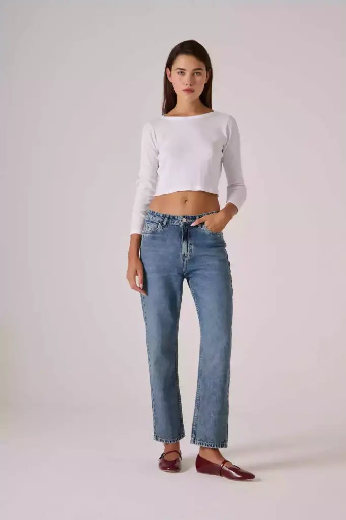 Jeans Recto Tiro Alto Blue